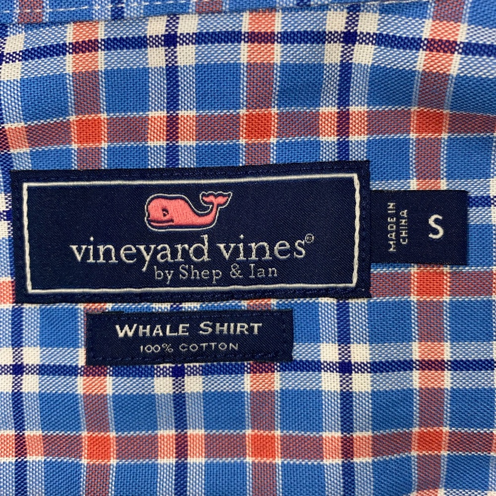 Vineyard Vines Sz S Blue Plaid 100% Cotton Whale Shirt - Picture 7 of 8